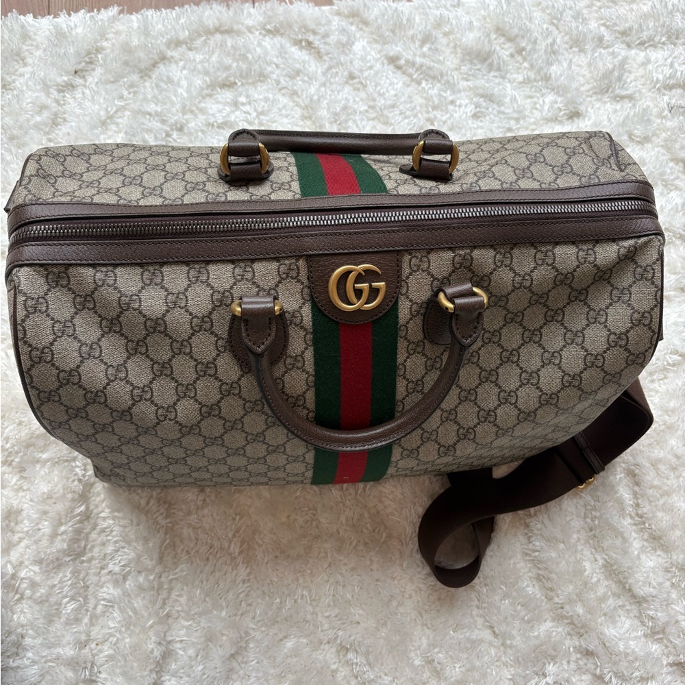 Gucci Duffle Bag - Gucci Beige and Brown Monogram Duffel Bag - Picture 5 of 10